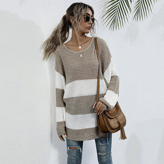Damen Lässiger Strickpullover mit Blockstreifen Shop Nory