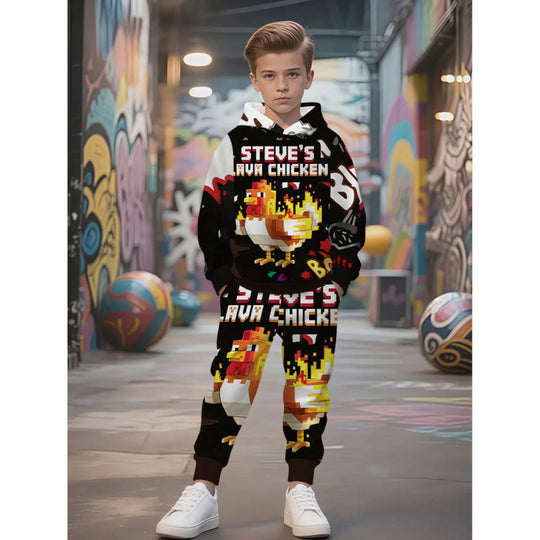 Unisex Kinder Jogginganzug mit Kapuzenpullover und detailreichem Auto-Print Shop Nory