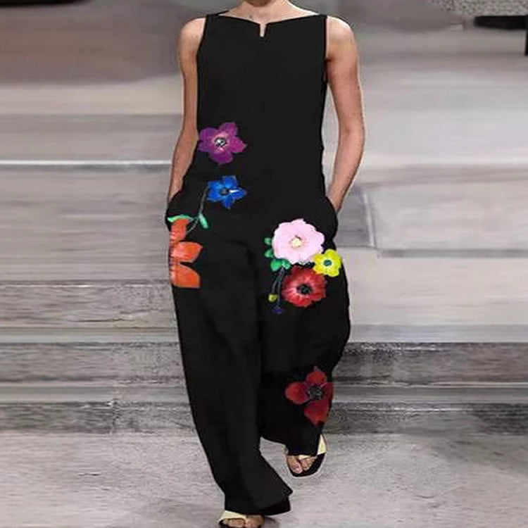 Damen Modischer Jumpsuit mit floralem Design und praktischen Taschen