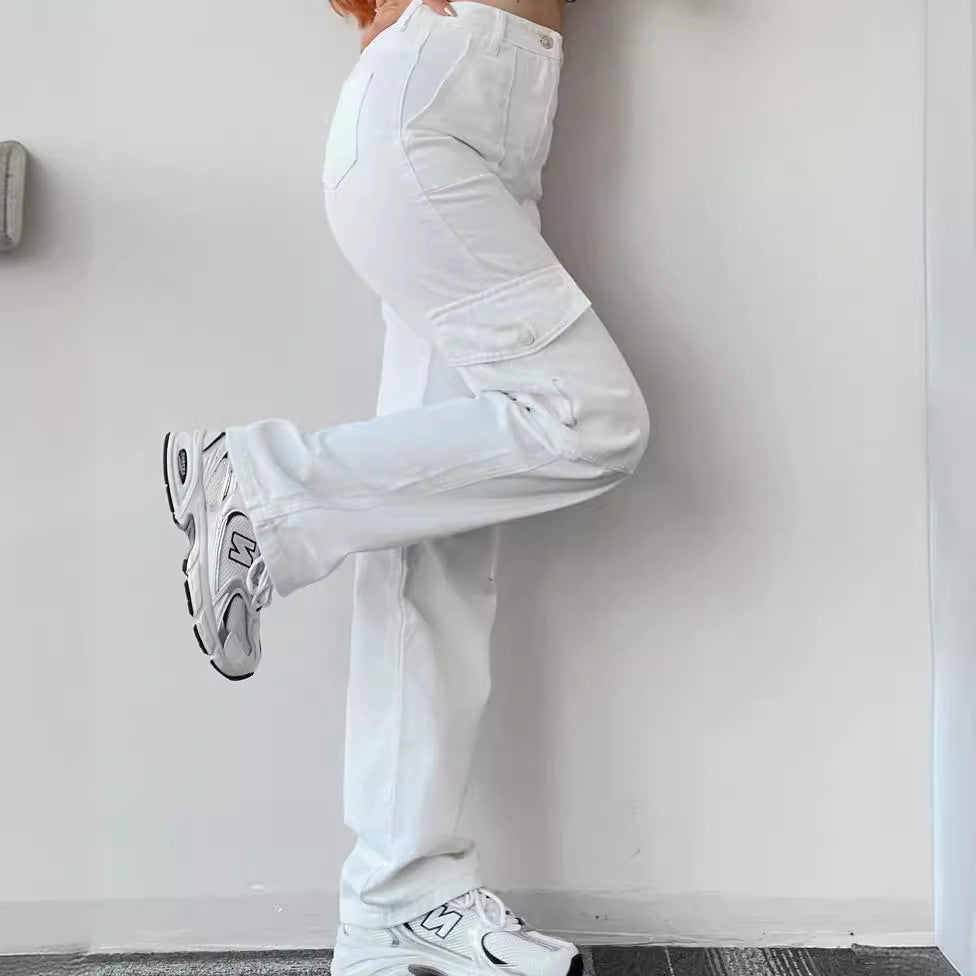 Damen Cargohose mit hoher Taille, geradem Bein und aufgesetzten Pattentaschen Shop Nory