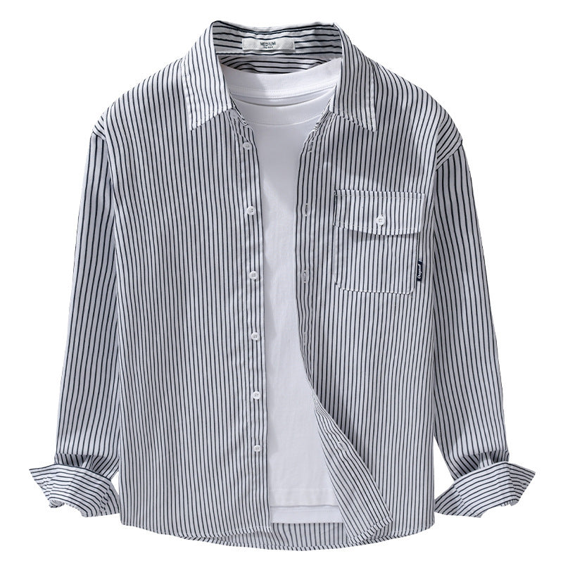 Herren Leichtes gestreiftes Hemdjacken-Overshirt aus Baumwoll-Leinenmix mit Brusttasche Shop Nory