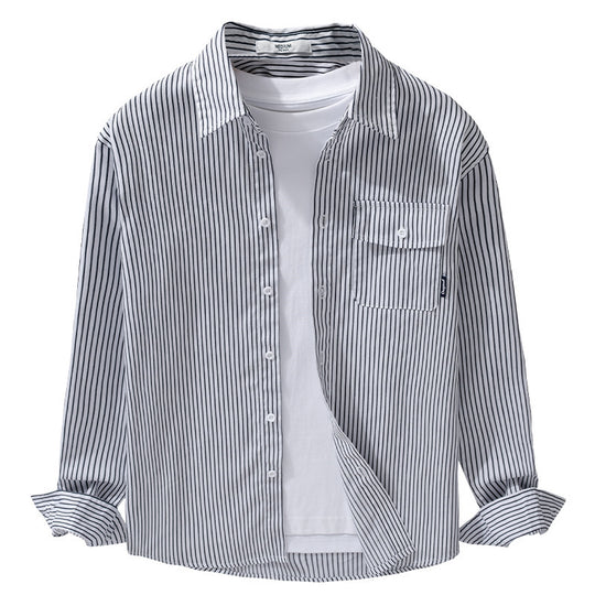 Herren Leichtes gestreiftes Hemdjacken-Overshirt aus Baumwoll-Leinenmix mit Brusttasche Shop Nory