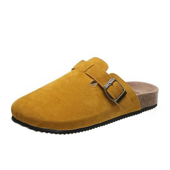 Damen Geschlossene Veloursleder-Mules mit verstellbarem Schnallenriemen und ergonomischer Komfortsohle Shop Nory