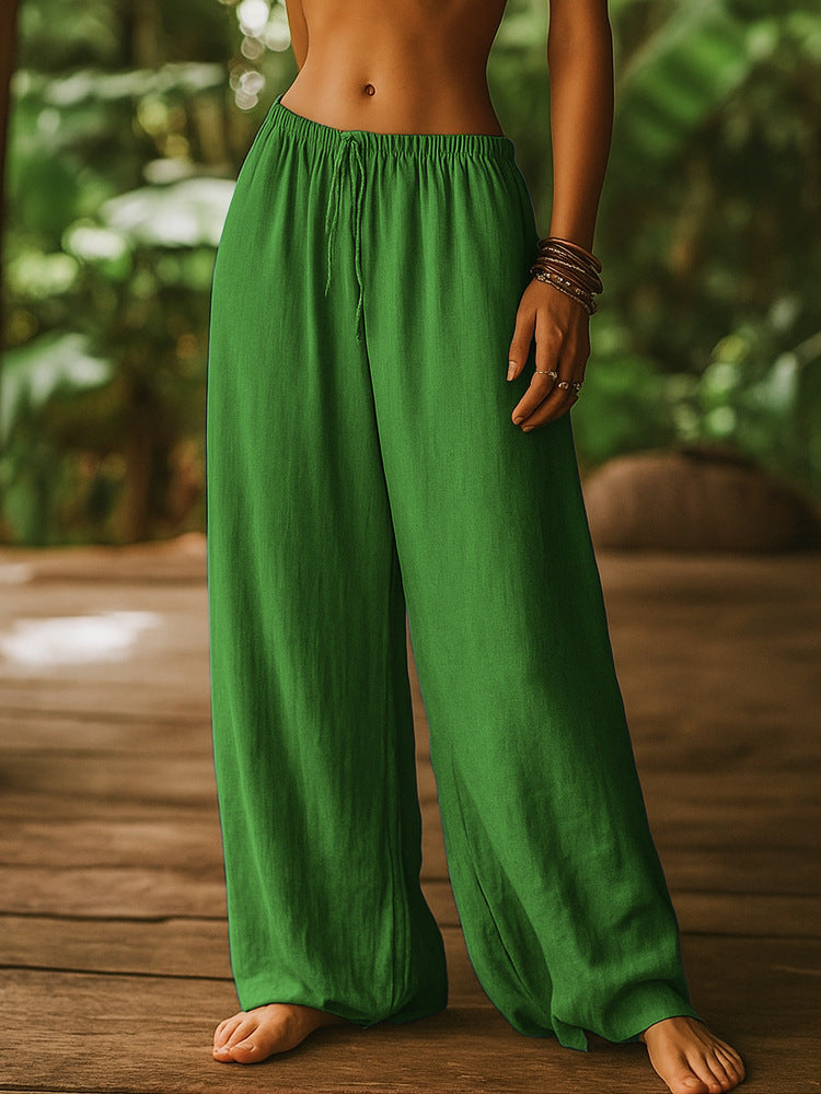 Damen Leichte Leinenhose mit weitem Bein und Kordelzug Shop Nory