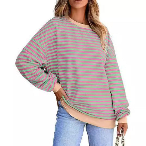 Damen Lässiger Sweater mit Breiten Streifen