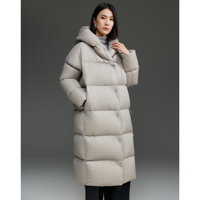 Damen Lange gesteppte Daunenparka mit Kapuze und Thermoisolierung Shop Nory