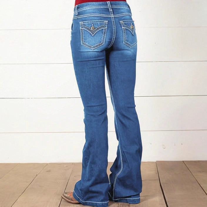 Damen Taillenhohe Denim‑Flare‑Jeans mit seitlicher Zierknopfleiste und sculptendem Sitz Shop Nory