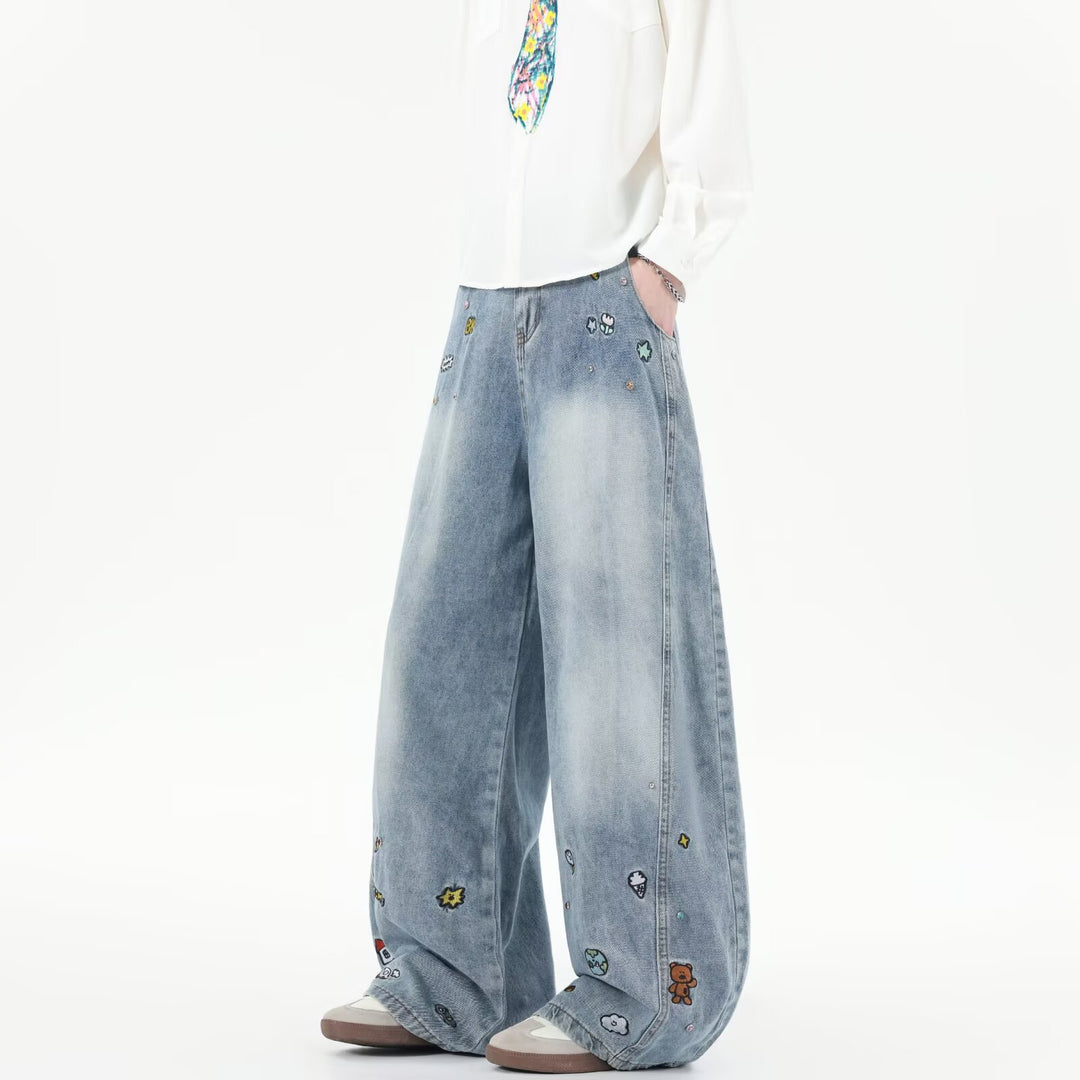 Herren Extraweite Baggy-Jeans mit verspielten Stickereien und weitem Bein Shop Nory