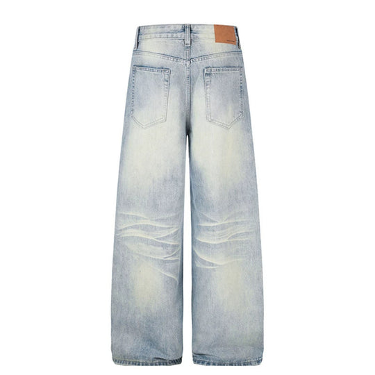 Damen High‑Waist weite Denim‑Palazzo‑Jeans mit Knopfleiste und Used‑Waschung Shop Nory