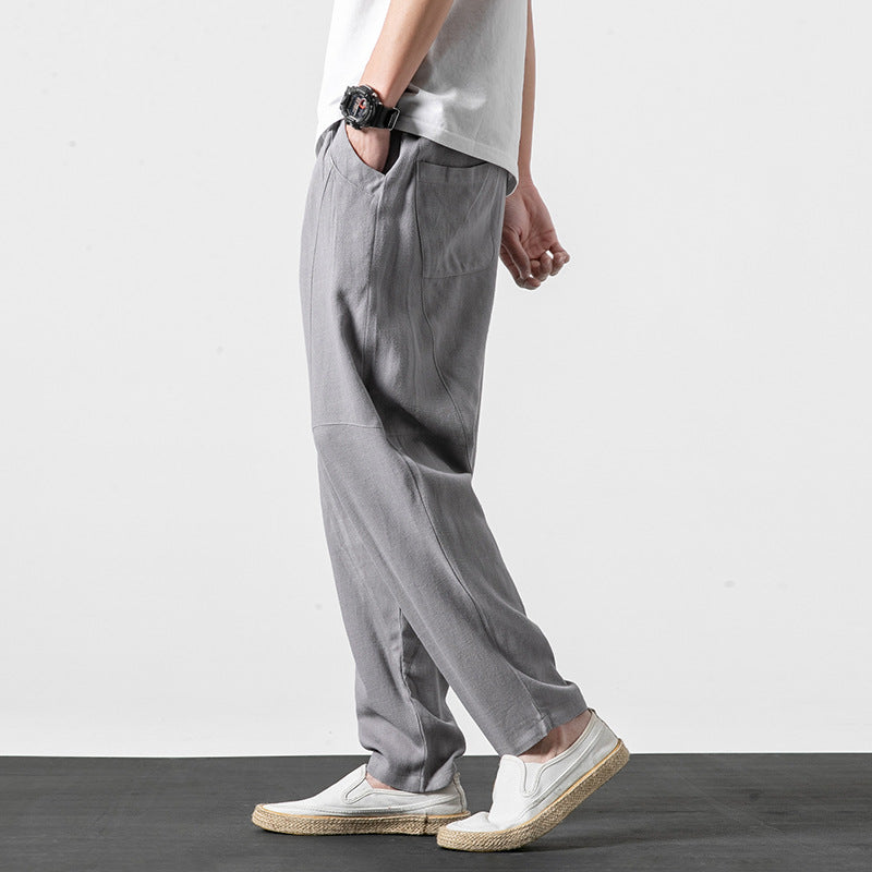 Herren Weiche Leinenmix-Loungehose mit tiefem Schritt, elastischem Bund und taillierter Beinverjüngung Shop Nory