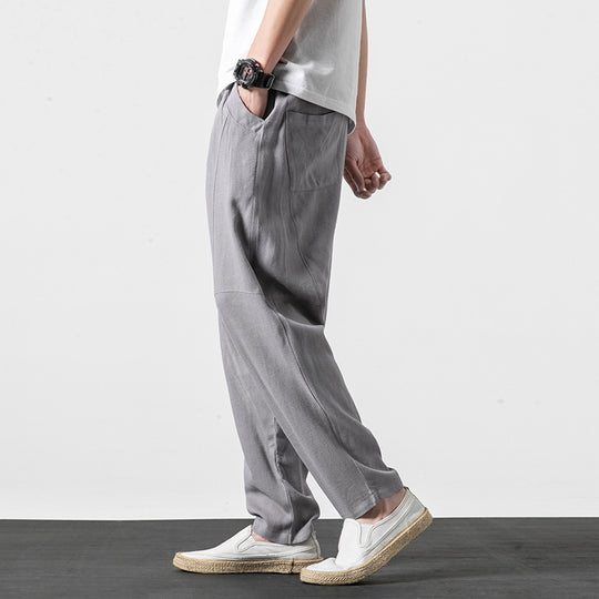 Herren Weiche Leinenmix-Loungehose mit tiefem Schritt, elastischem Bund und taillierter Beinverjüngung Shop Nory