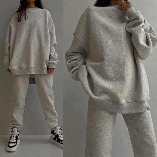Damen bequemes Oversize-Loungewear-Set mit hohem Kragen und elastischen Bündchen