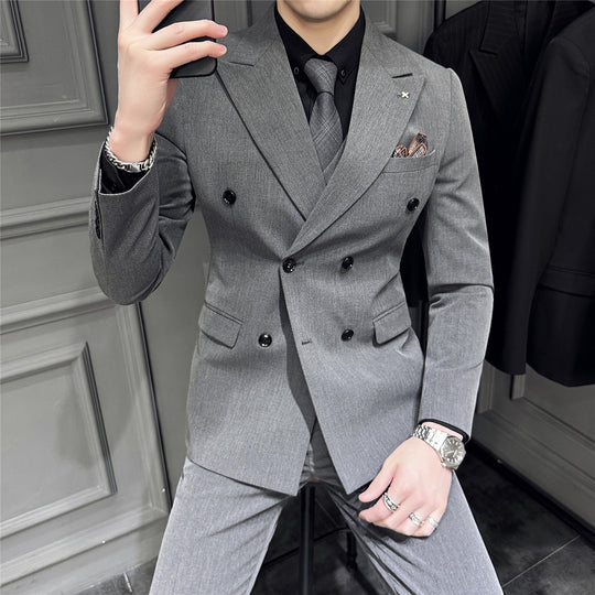 Herren Doppelreihiger Slim‑Fit Business‑Anzug mit tailliertem Sakko und schmaler Anzughose Shop Nory