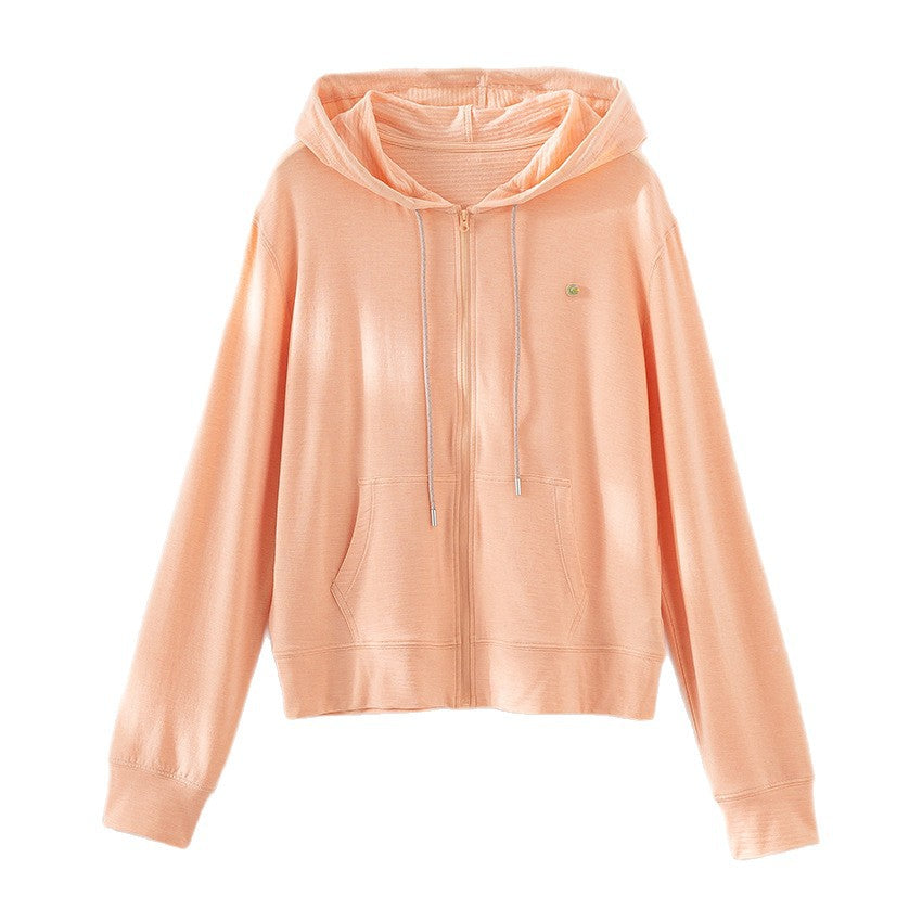 Damen leichte Kapuzen-Sweatjacke aus Slub-Jersey mit durchgehendem Reißverschluss und Kängurutaschen Shop Nory