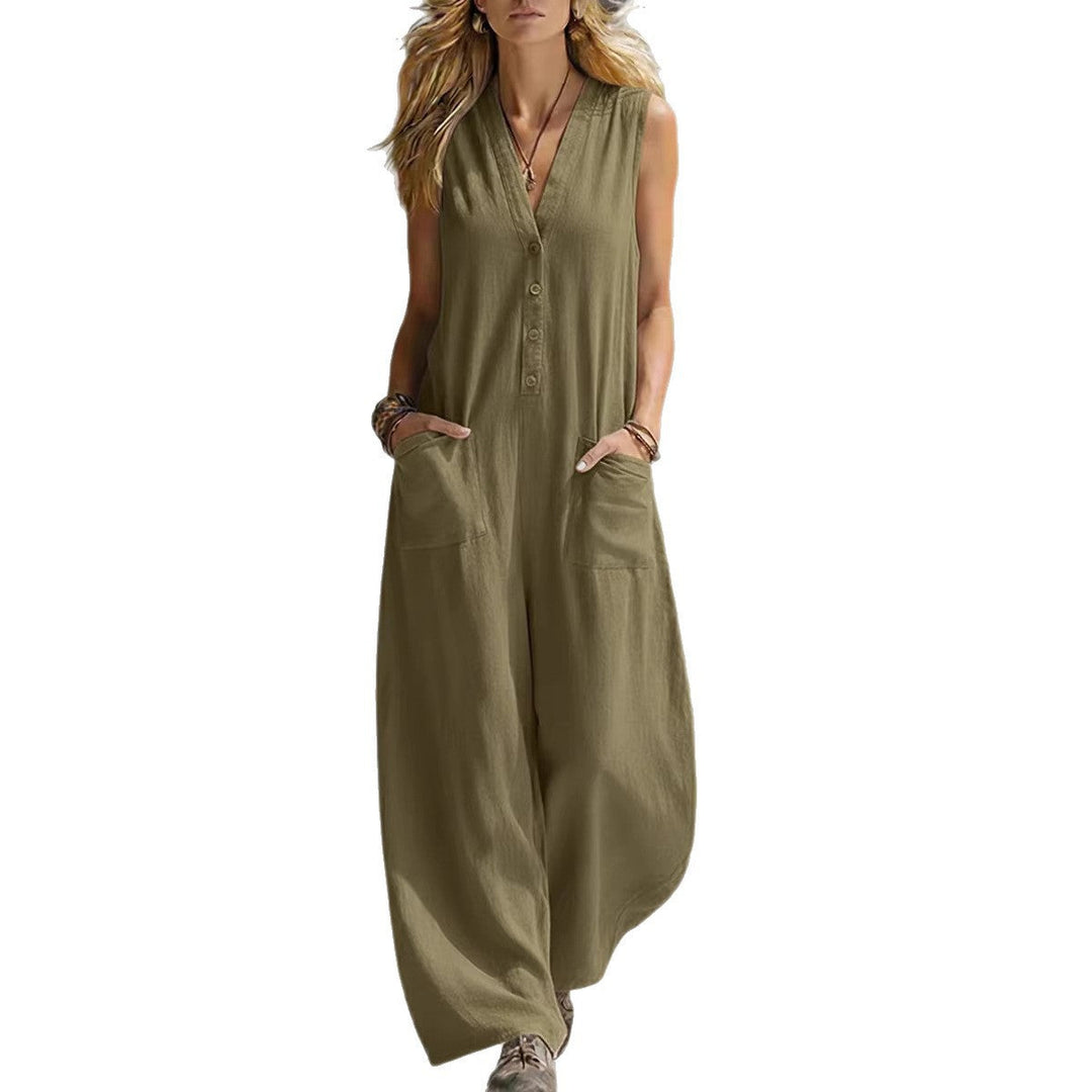 Damen Jumpsuit mit tiefem V-Ausschnitt und praktischen Taschen