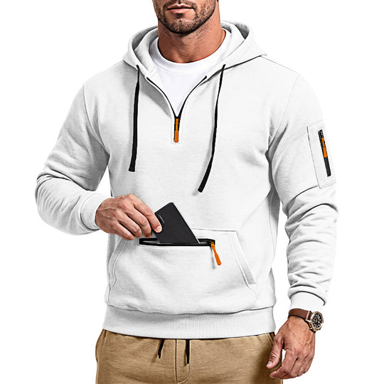Herren sportlicher Kapuzenpullover mit halbem Reißverschluss und verschließbarer Kängurutasche Shop Nory