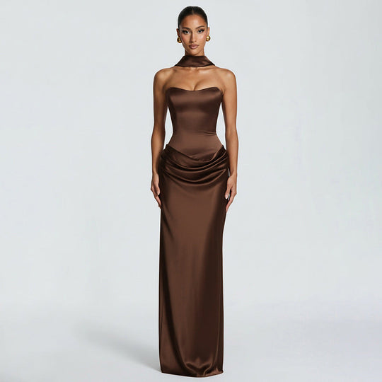 Damen Elegantes Abendkleid mit hohen Kragen und fließendem Schnitt