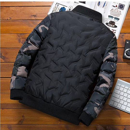 Herren gesteppte Bomberjacke mit Camouflage-Ärmeln und Rippbündchen Shop Nory