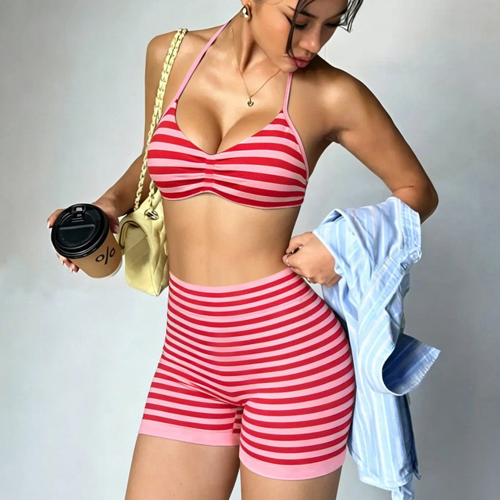 Damen Sportliches Bikini-Set mit hochgeschnittenen Shorts und rüschendetail