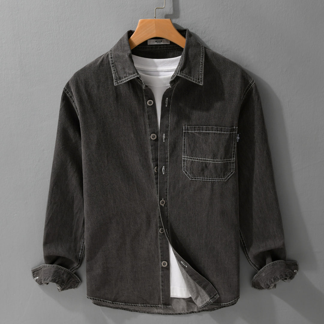 Herren Gewaschenes Denim-Overshirt im Workwear-Look mit Kontrastnähten Shop Nory