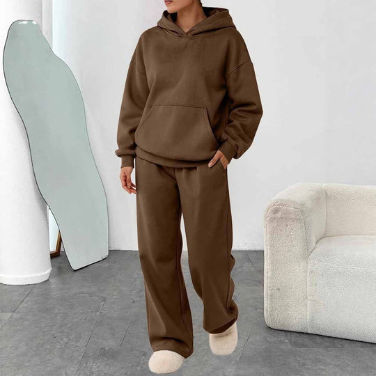 Damen nan zweiteiliges Freizeit-Lounge-Set mit Kapuzenpullover, Kängurutasche und gerader Loungehose aus weichem Baumwollmix Shop Nory