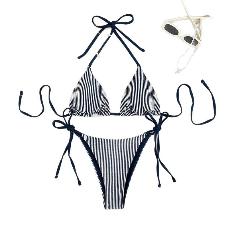 Damen gestreiftes Triangel-Bikini-Set Shopnory