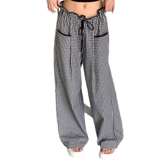 Damen Weite Vichy-Hose mit hoher Smok-Taille, Tunnelzug und aufgesetzten Taschen Shop Nory
