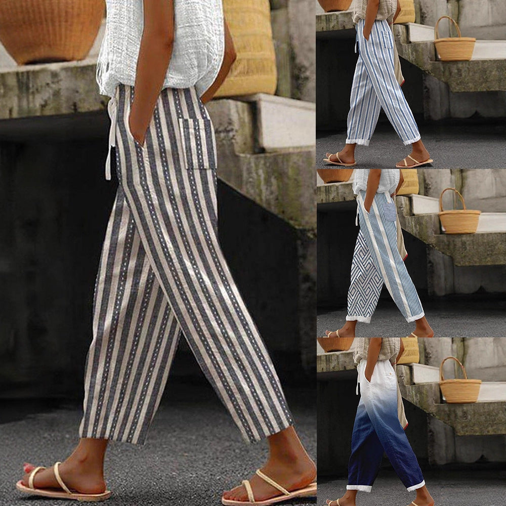 Damen Weite Leinenhose mit handgewShopnorytem Muster