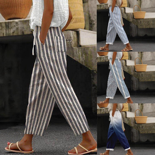 Damen Weite Leinenhose mit handgewShopnorytem Muster
