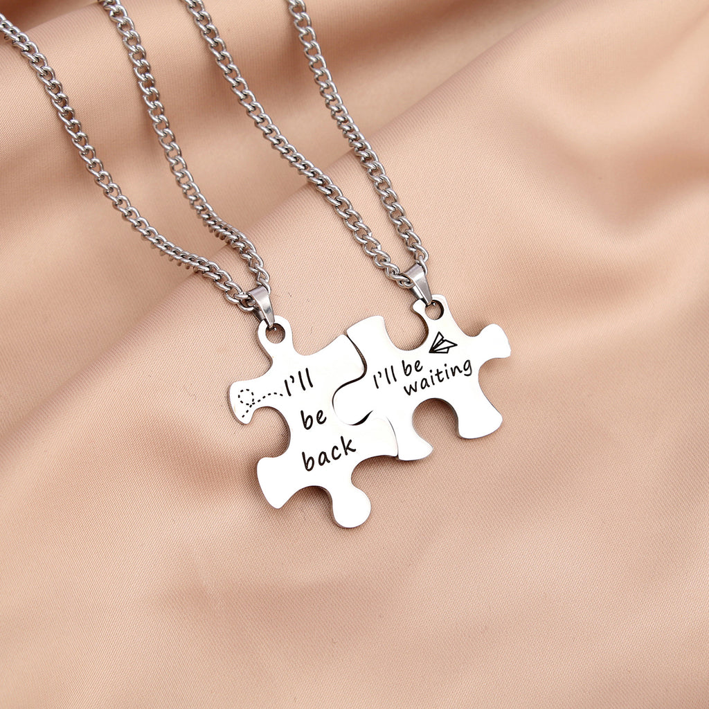 Damen Paar-Halsketten im Puzzle-Design mit gravierten Botschaften Shop Nory