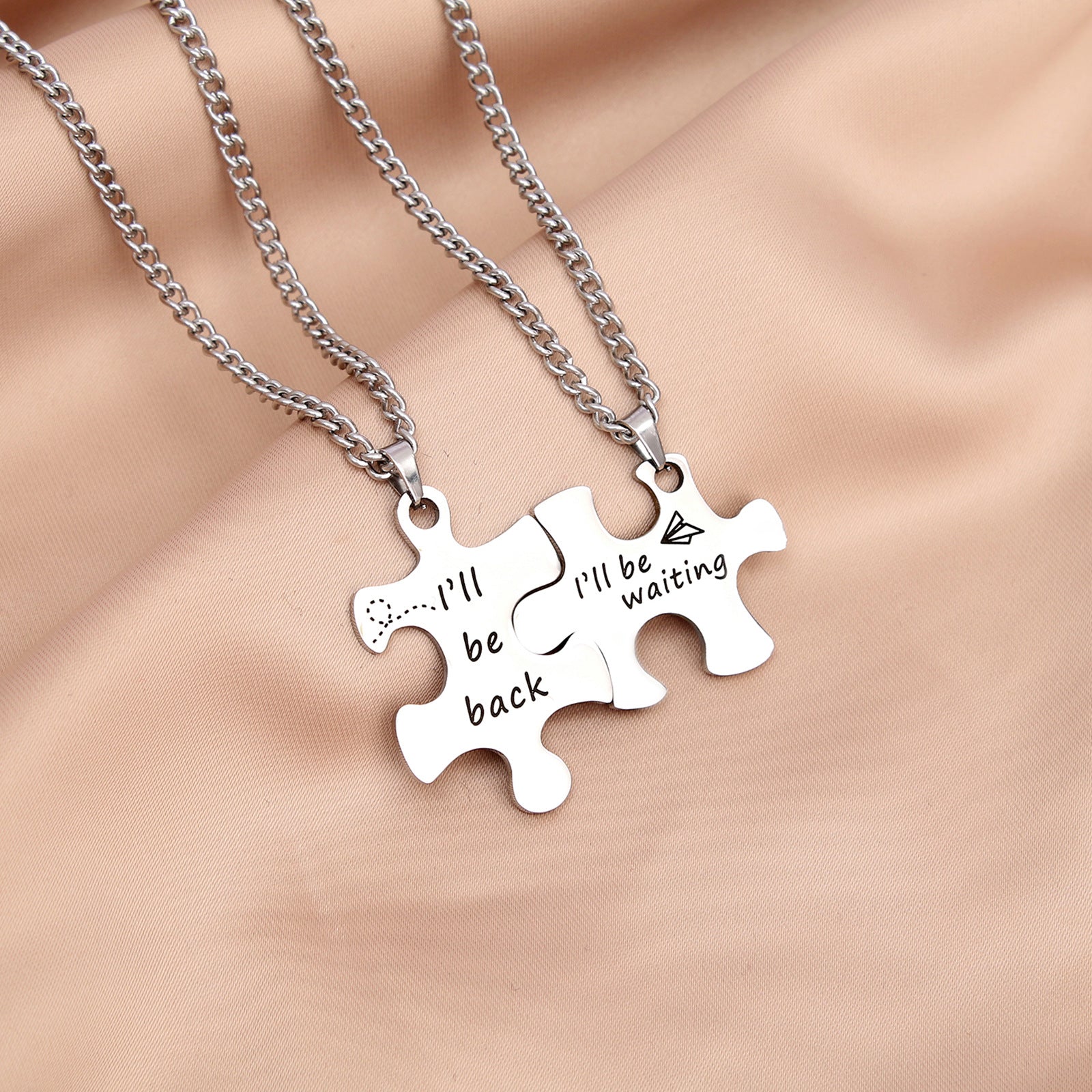 Damen Paar-Halsketten im Puzzle-Design mit gravierten Botschaften Shop Nory