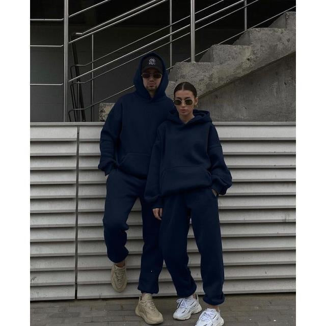 Unisex Oversize-Kapuzenpullover mit Kängurutasche und weiter Jogginghose aus French Terry Shop Nory