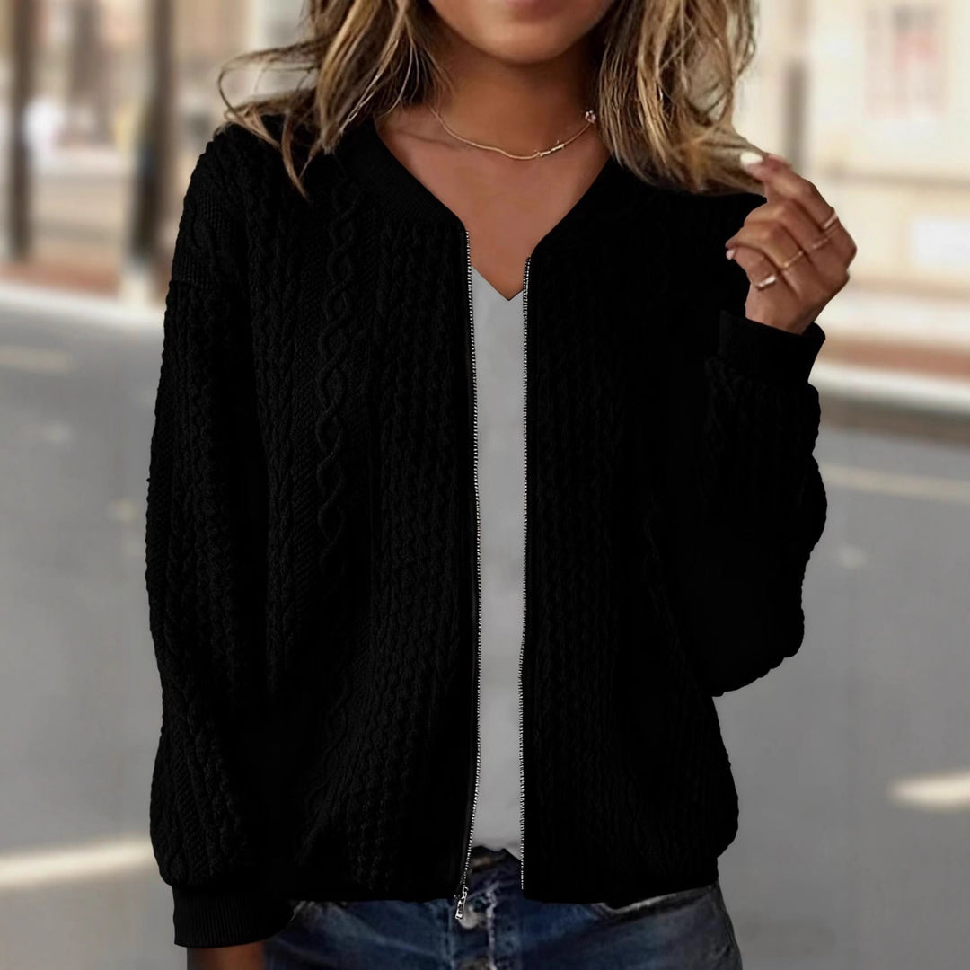 Damen Strick-Bomberjacke mit Zipper und Zopfmuster Shop Nory