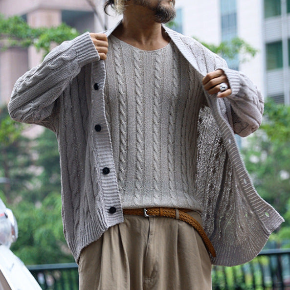 Herren Grobstrick-Cardigan mit Zopfmuster und Knopfleiste Shop Nory