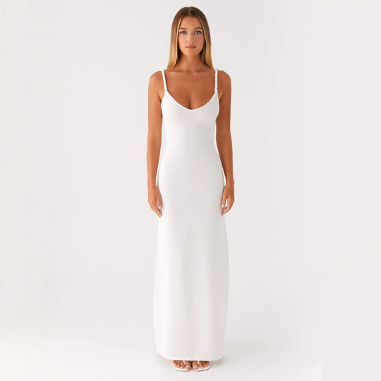 Damen Elegantes Maxirockkleid mit tiefem V-Ausschnitt und feinen Trägern