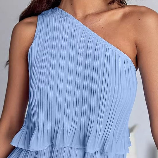 Damen Ärmelloses plissiertes Stufenkleid mit asymmetrischer Schulterpartie Shop Nory