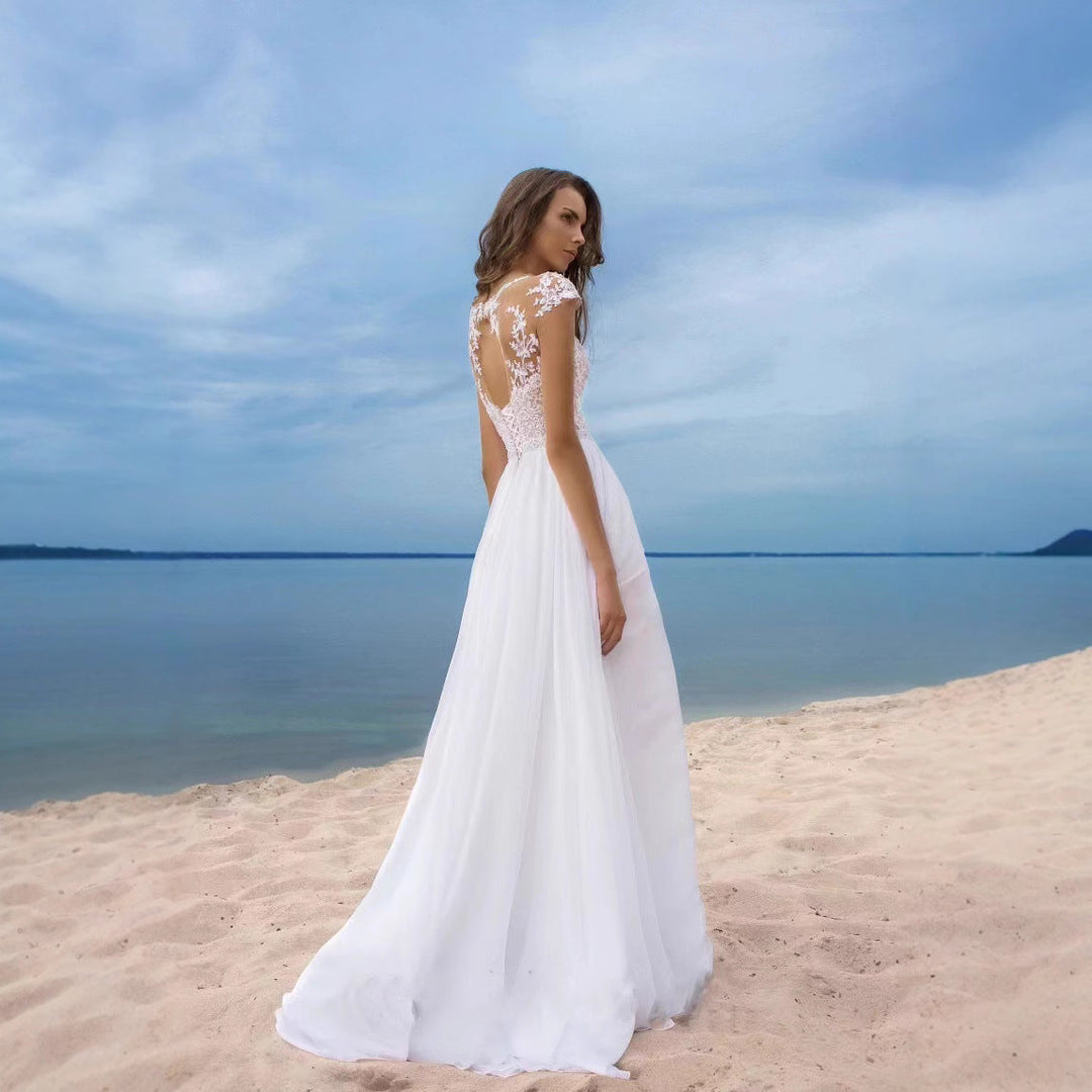 Damen Hochzeitskleid mit elegantem Spitzenoberteil und schwingendem Rock