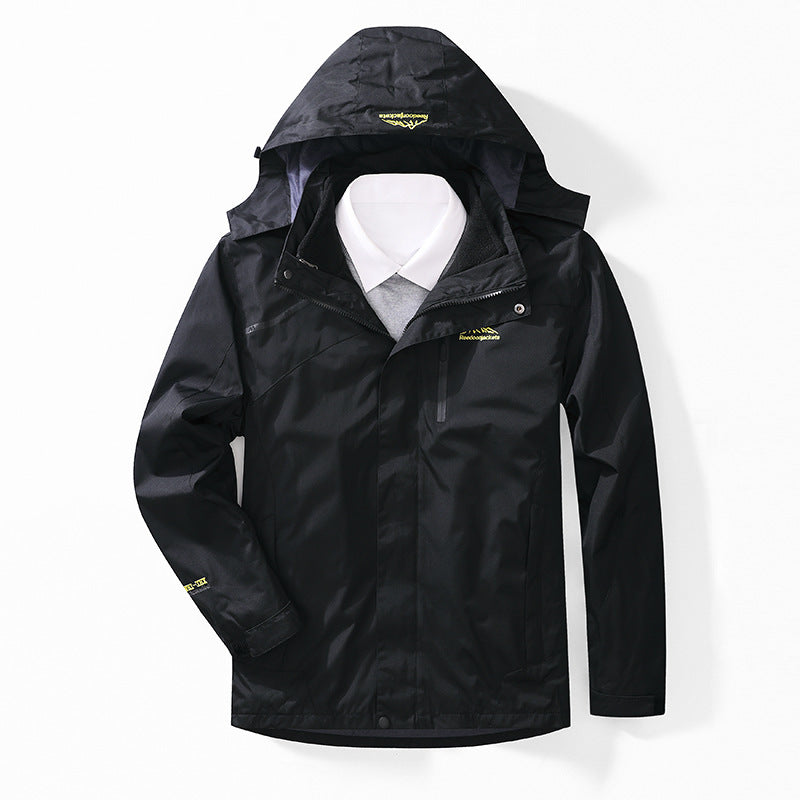 Herren zweilagige wasserdichte Outdoorjacke mit Fleecekragen und Kapuze Shop Nory