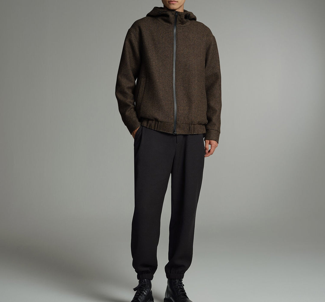 Herren Kurze Wollmisch-Kapuzenjacke mit Reißverschluss und elastischem Saum Shop Nory