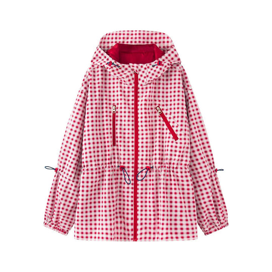 Damen Leichter Vichy‑Karo‑Parka mit Kapuze, Tunnelzugtaillierung und Reißverschlusstaschen Shop Nory