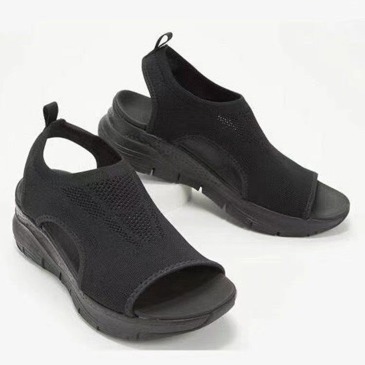 Damen Strick-Sandalen mit Plateau, elastischem Schaft und Fersenriemen Shop Nory