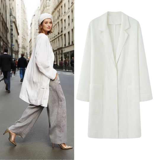 Damen Longline-Mantel mit offener Front, lässiger Passform und aufgesetzten Taschen Shop Nory