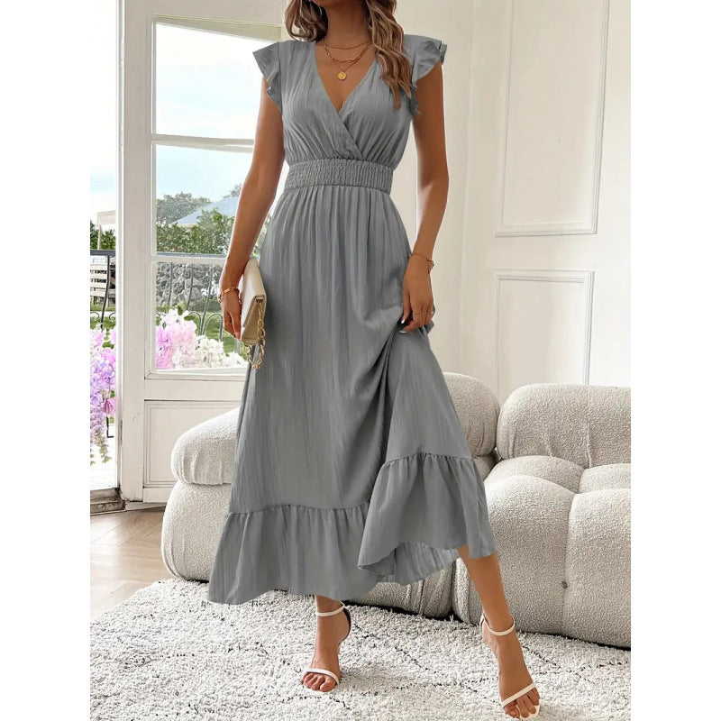 Damen Maxikleid mit voluminösen Rüschenärmel und elegantem Bund