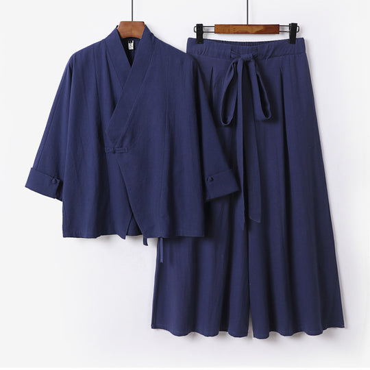 Damen Leichtes Kimono-Loungewear-Set mit V-Ausschnitt dreiviertelärmeln und weiten Palazzo-Hosen Shop Nory