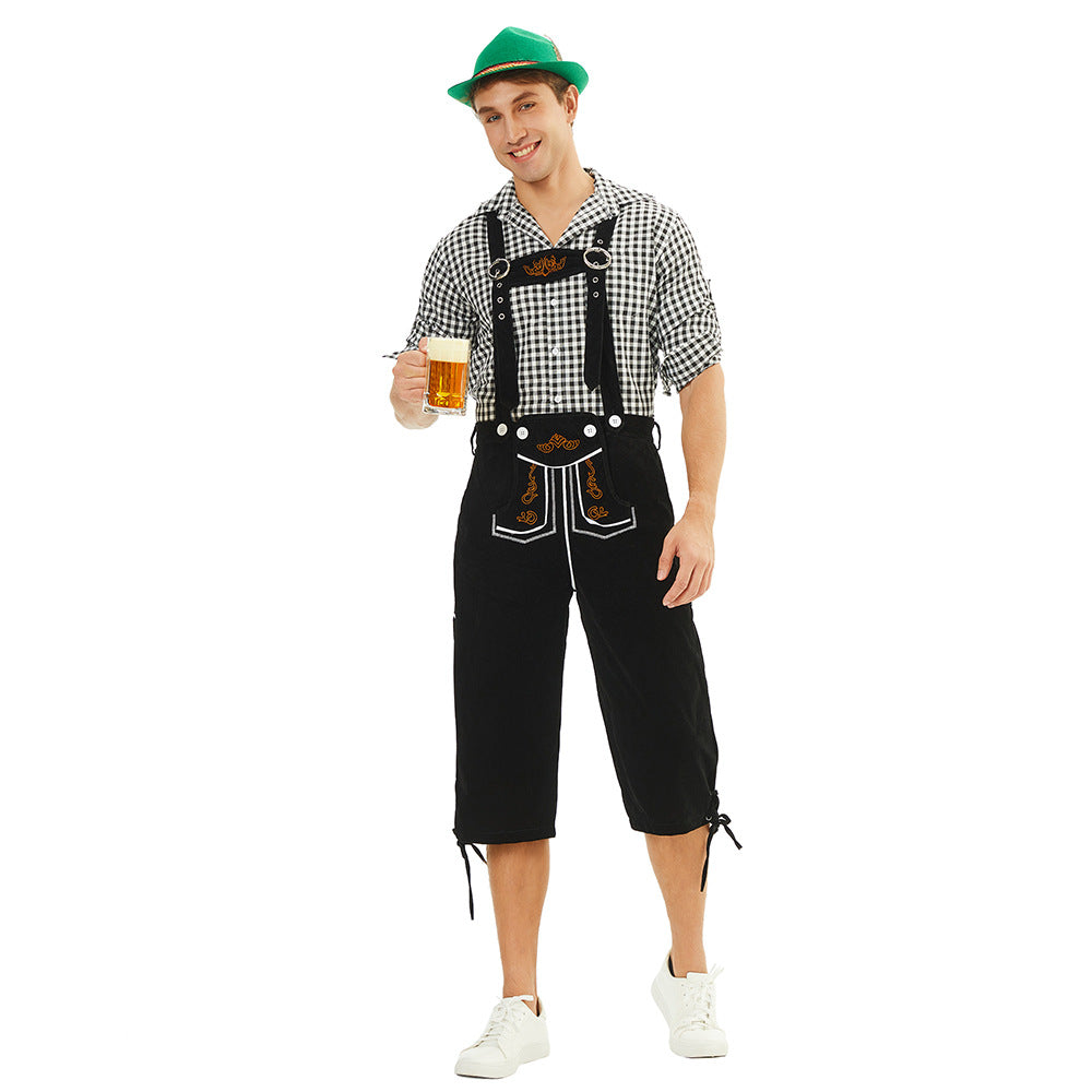 Herren nan traditionelle bayerische Trachtenlederhose knielang mit bestickten Hosenträgern Shop Nory