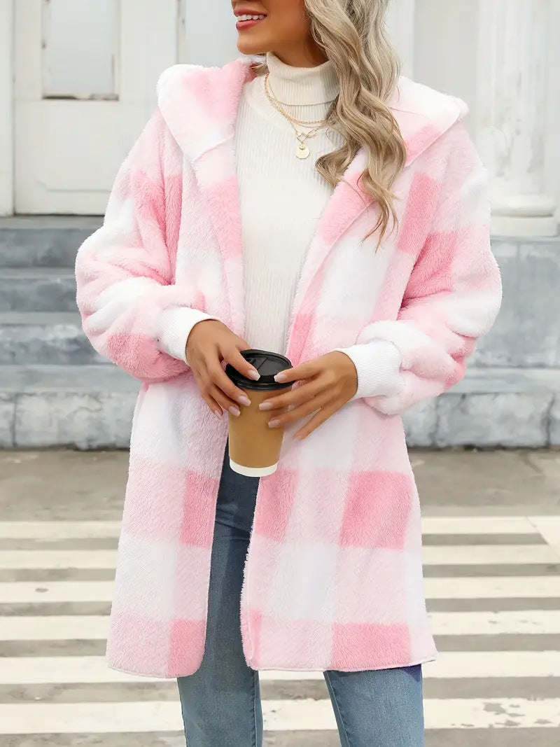 Damen Kuschelige Wolljacke mit Karomuster