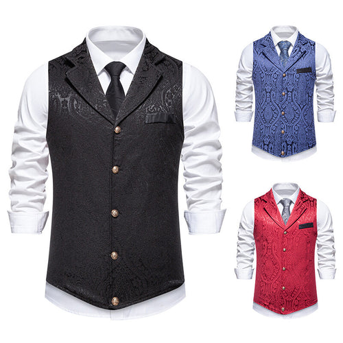 Herren Paisley-Jacquard Weste mit Schalkragen, tailliertem Schnitt und Zierknöpfen Shop Nory