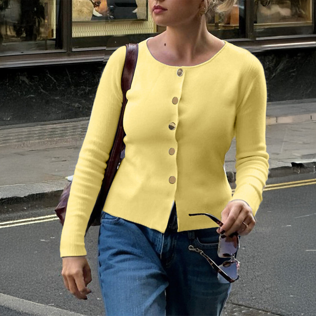 Damen nan taillierter Feinstrick-Cardigan mit asymmetrischer Goldknopf-Leiste und Frontschlitz Shop Nory