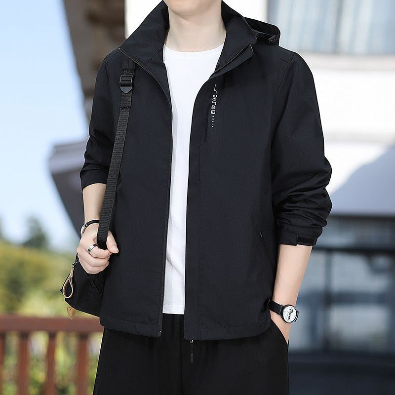 Herren Leichte Kapuzen-Windjacke mit durchgehendem Reißverschluss und verdeckten Taschen Shop Nory