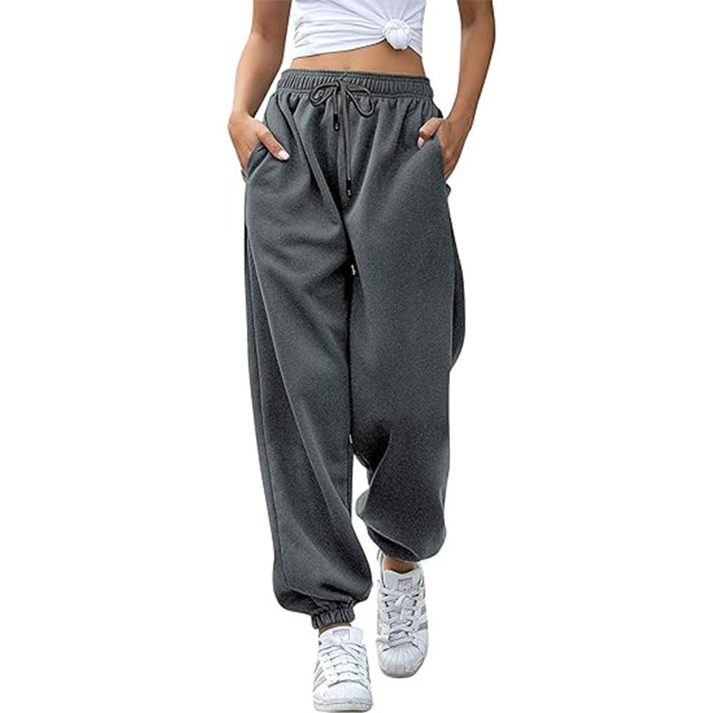 Damen nan Cozy-Sweat-Palazzohose mit hohem Komfortbund, integriertem Kordelzug und gerafften Knöchelabschlüssen Shop Nory